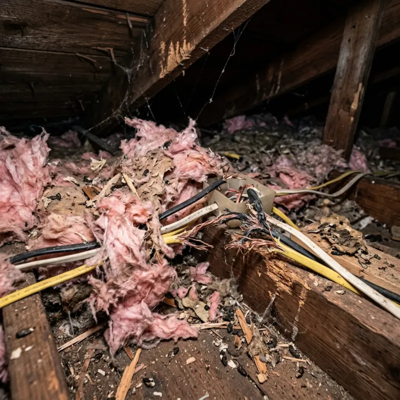 Contaminated ceiling insulation being assessed in a Airport West roof space