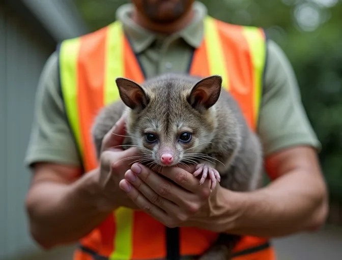 Animal handler safely recovering a deceased possum in Airport West